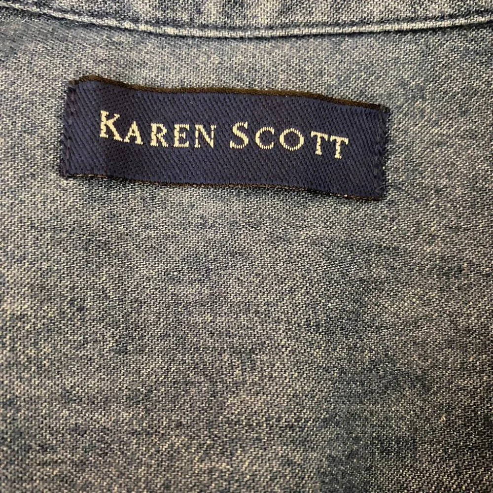 Karen Scott Denim Christmas Shirt Size Large Holiday Embroidery Button Down - Picture 6 of 8
